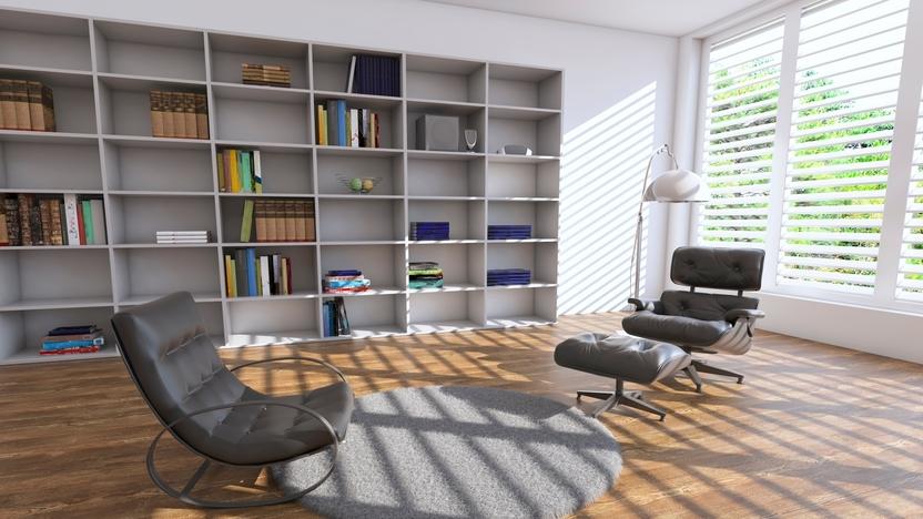 Großes Wandregal mit vielen offenen Fächern